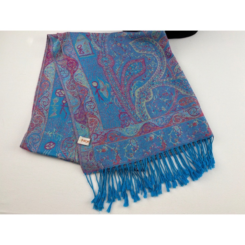 Pashmina Scarf BluePaisley Woven Tassel Boho Shawl Wrap